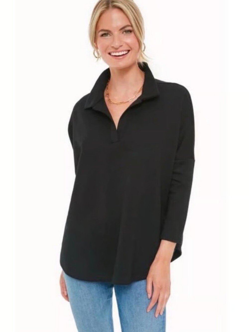 Pomander Place Easy Swing Polo Sweatshirt Shirt Top Black Knit Tuckernuck XL/XXL